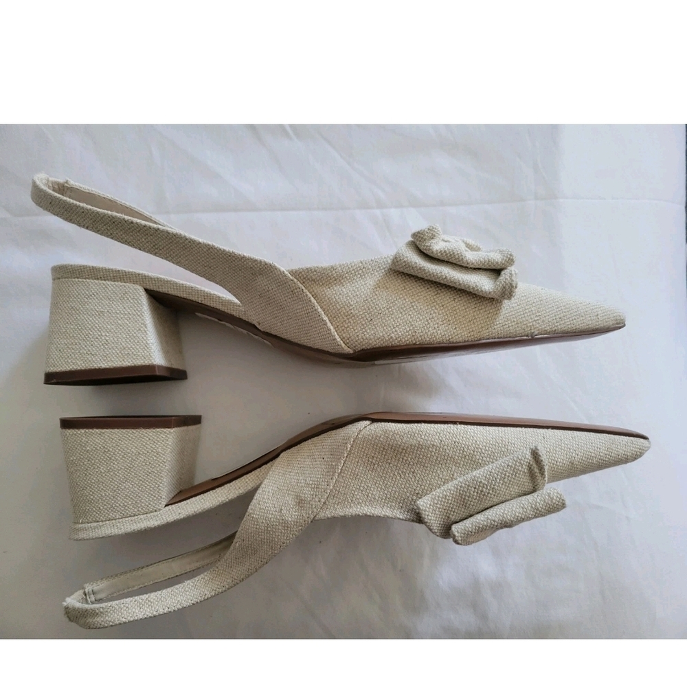 Asos Design Beige Bow-Accent Slingback Block Heel Pumps 10 - Picture 8 of 13